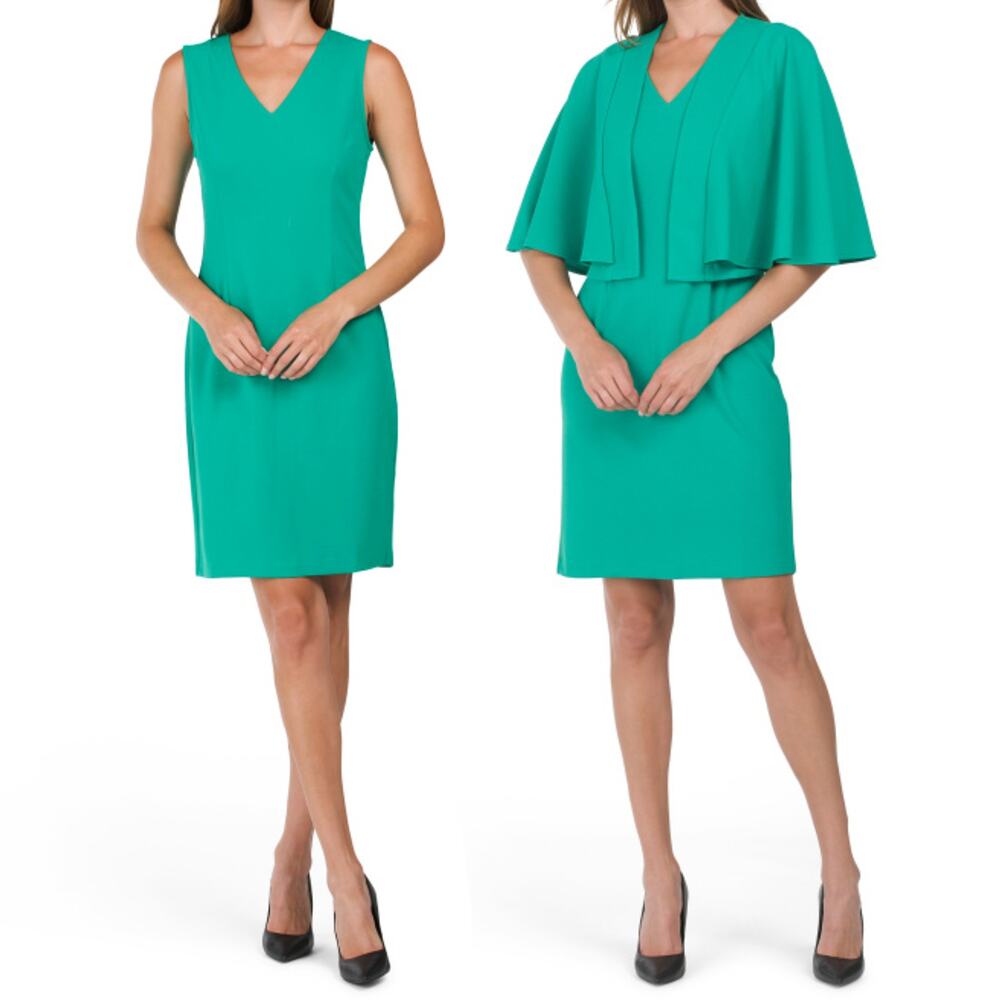 NWT London Times Womens V Neck Sleeveless Dress w Matching Capelet Mini Dress